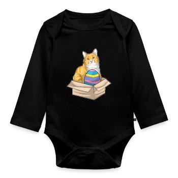 Cat Easter Easter Egg - Organic Longsleeve Baby Bodysuit - black - Front