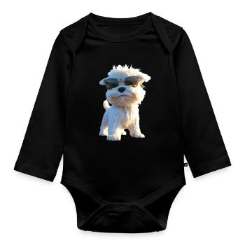 Maltais Petit Chien Maltais Amour Doux Maltais - Body Bébé bio manches longues - noir - Devant