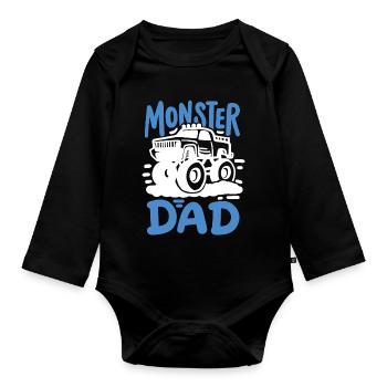 Monster Truck Papa Vatertag - Baby Bio-Langarm-Body - Schwarz - Vorne