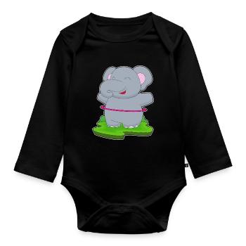 Elefant Fitnessreifen Workout Gymnastik - Baby Bio-Langarm-Body - Schwarz - Vorne