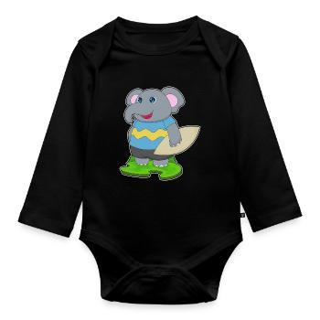 Été de planche de surf sur l’éléphant - Body Bébé bio manches longues - noir - Devant