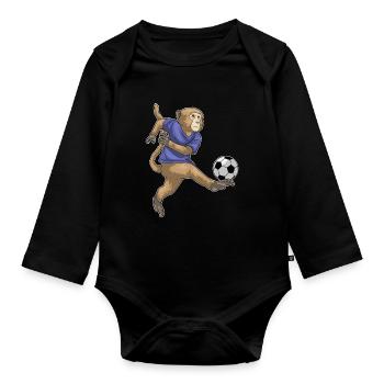 Affe Fußballspieler Fußball - Baby Bio-Langarm-Body - Schwarz - Vorne