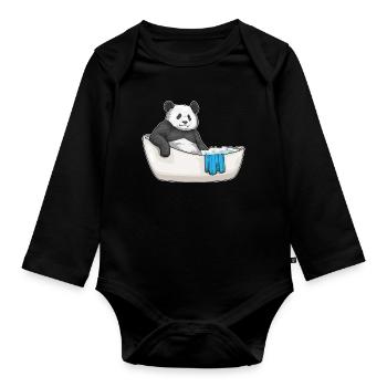 Panda Baden Badewanne - Baby Bio-Langarm-Body - Schwarz - Vorne