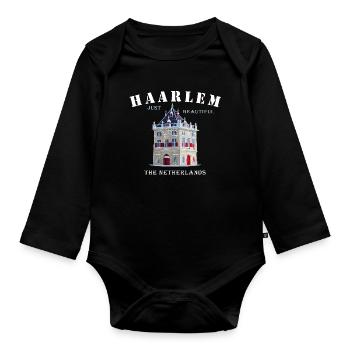 Haarlem Facade De Waag, Netherlands Hand Drawing - Organic Longsleeve Baby Bodysuit - black - Front