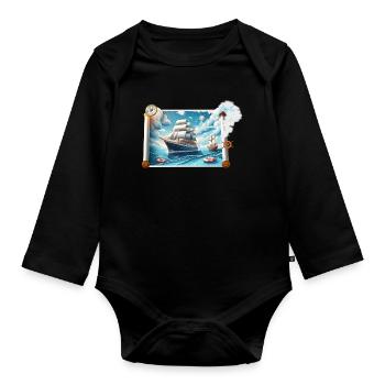 Nautische Segelreise - Baby Bio-Langarm-Body - Schwarz - Vorne
