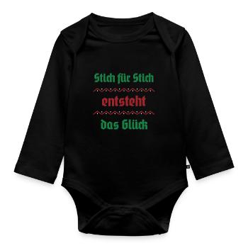 Stitch by stitch, happiness arises - Organic Longsleeve Baby Bodysuit - black - Front
