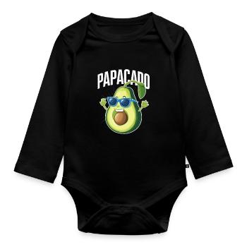 Papacado Spaß Avocado Cartoon Charakter - Baby Bio-Langarm-Body - Schwarz - Vorne