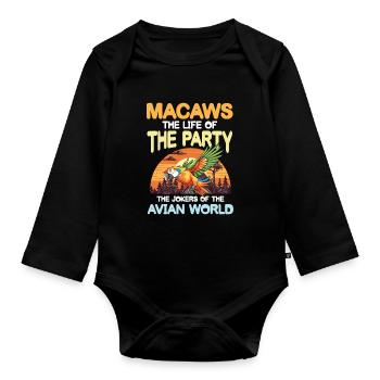 Macaws The Life of the Party Jokers Avian Wolrd - Baby Bio-Langarm-Body - Schwarz - Vorne