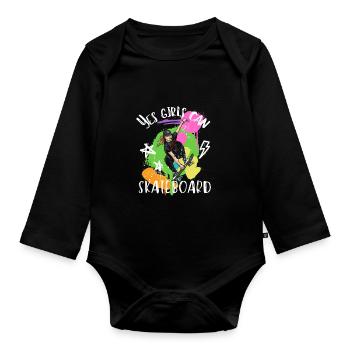 Yes Girls Can Skateboard - Organic Longsleeve Baby Bodysuit - black - Front