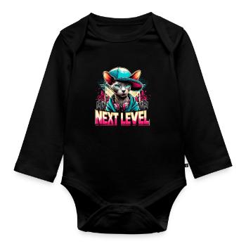 Cornish Rex Next Level Gangster Katze Geschenk - Baby Bio-Langarm-Body - Schwarz - Vorne