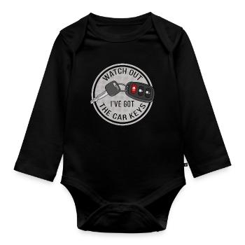 Pass auf, ich habe die Autoschlüssel - Baby Bio-Langarm-Body - Schwarz - Vorne
