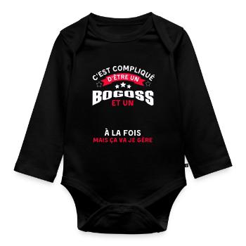 Pas facile d être un bogoss - Body Bébé bio manches longues - noir - Devant