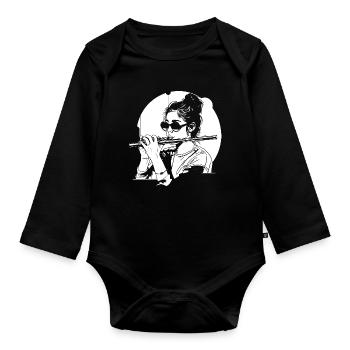 Drawing flutist - Organic Longsleeve Baby Bodysuit - black - Front
