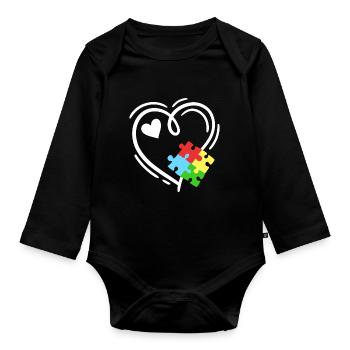 Autismus Puzzleteile Herz - Baby Bio-Langarm-Body - Schwarz - Vorne