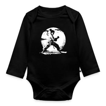 Karate Mädchen Zeichnung - Baby Bio-Langarm-Body - Schwarz - Vorne