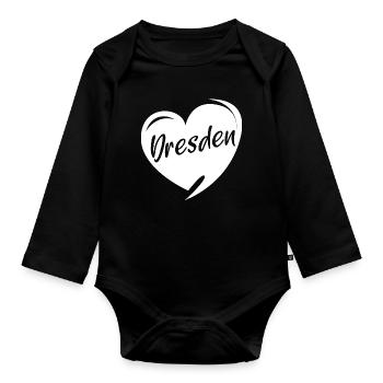 Dresden Herz Frauenkirche Liebe Symbol Stadt Logo - Baby Bio-Langarm-Body - Schwarz - Vorne