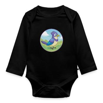 Jay Vogel Niedlich Kawaii Cartoon Clipart Tier Haustier - Baby Bio-Langarm-Body - Schwarz - Vorne