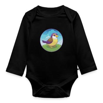 Sparrow Cute Kawaii Cartoon Clipart Animal Pet - Organic Longsleeve Baby Bodysuit - black - Front