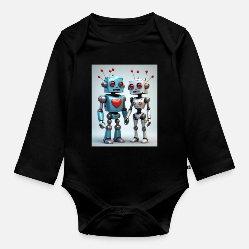 Couple de robots - Body Bébé bio manches longues - noir