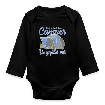 Campen im Zelt - Baby Bio-Langarm-Body - Schwarz - Vorne