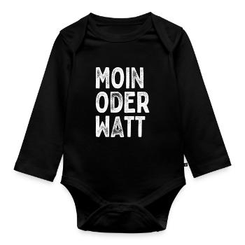Moin Oder Watt Ruhrgebiet Ruhrpott Hamburg Moin - Baby Bio-Langarm-Body - Schwarz - Vorne