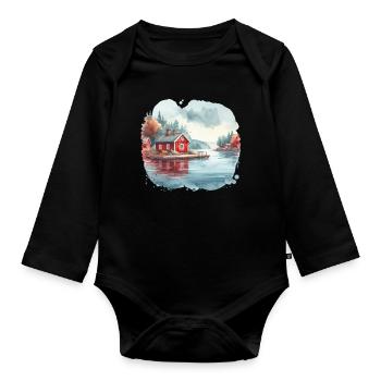 Suède maison Suède lac cadeau de vacances - Body Bébé bio manches longues - noir - Devant