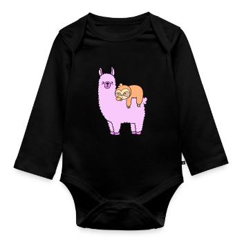 Sloth, Laziness, Lazy, Morning Grouch, Llama - Organic Longsleeve Baby Bodysuit - black - Front