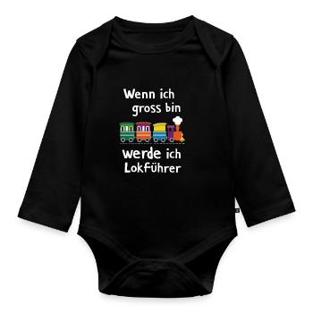 Wenn ich groß bin werde ich Lokführer für einen - Baby Bio-Langarm-Body - Schwarz - Vorne