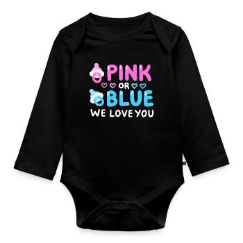 Gender Reveal Party Pink oder Blau - Baby Bio-Langarm-Body - Schwarz - Vorne