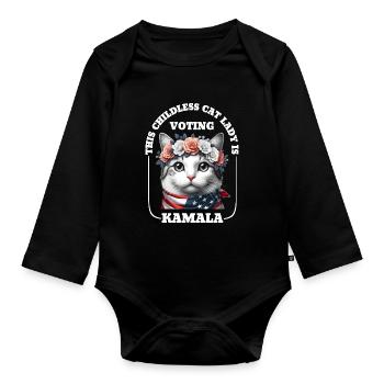 This childless cat lady is voting Kamala Harris - Organic Longsleeve Baby Bodysuit - black - Front