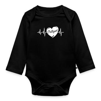 Stuttgart Herzschlag Liebe Stadt Symbol Logo Bild - Baby Bio-Langarm-Body - Schwarz - Vorne
