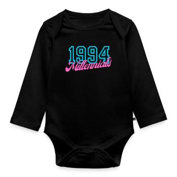 1994 Millennials Retro Datum Design - Baby Bio-Langarm-Body - Schwarz - Vorne