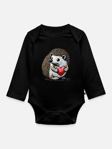 Igel mit Herz - Baby Bio-Langarm-Body - Schwarz