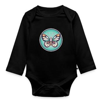 papillon kawaii dessin animé personnage animal visage d’animal - Body Bébé bio manches longues - noir - Devant