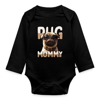 Pug Mommy Mops Mama Muttertag Pug Mom Süßer Mops - Baby Bio-Langarm-Body - Schwarz - Vorne