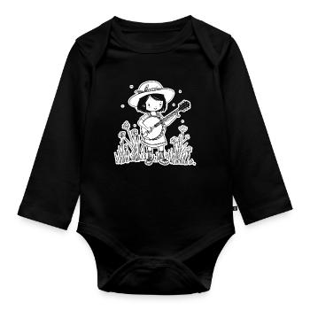 Banjo Player Cartoon Look - Organic Longsleeve Baby Bodysuit - black - Front