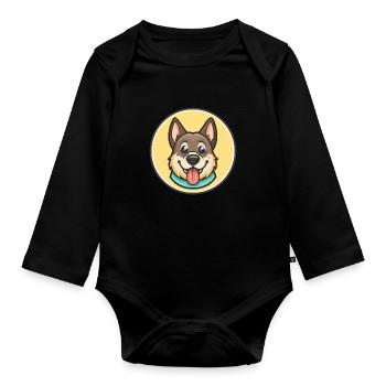 Molosse Chien Race Coloré Dessin animé Kawaii Clipart - Body Bébé bio manches longues - noir - Devant