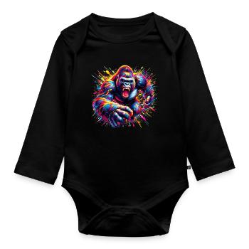 Gorilla - Organic Longsleeve Baby Bodysuit - black - Front