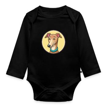 Old Croatian Sighthound Dog Breed Cartoon Kawaii - Organic Longsleeve Baby Bodysuit - black - Front