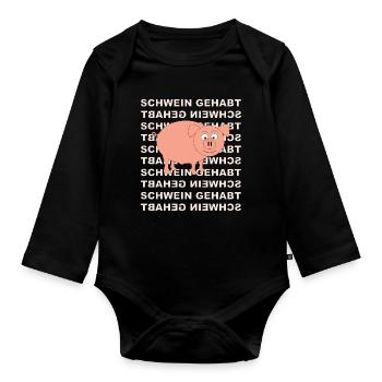Cochon avec de l’écriture en arrière-plan - Body Bébé bio manches longues - noir - Devant