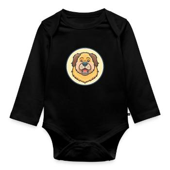 Tibetische Dogge Hund Rasse Karikatur Kawaii Clipart - Baby Bio-Langarm-Body - Schwarz - Vorne