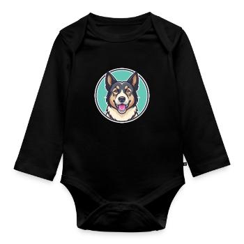 Alabai berger chien race dessin animé Kawaii Clipart - Body Bébé bio manches longues - noir - Devant