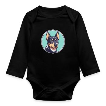 Schwarzer Und Tan Terrier Hund Rasse Cartoon Kawaii Haustier - Baby Bio-Langarm-Body - Schwarz - Vorne