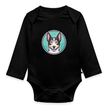 Canaan chien race dessin animé Kawaii Clipart animal de compagnie - Body Bébé bio manches longues - noir - Devant