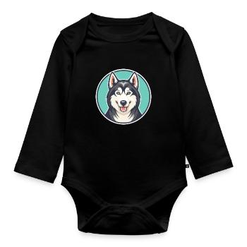 Chien chien chien Labrador Labrador Race Dessin animé Kawaii - Body Bébé bio manches longues - noir - Devant
