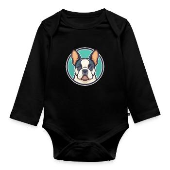 Chien Français Blanc Et Noir Race Chien Dessin Animé Animal - Body Bébé bio manches longues - noir - Devant