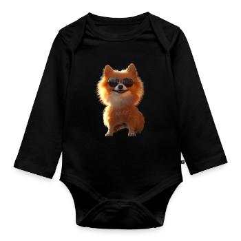 Pomeranian Pomeranian Pom Sweet German Spitz - Organic Longsleeve Baby Bodysuit - black - Front