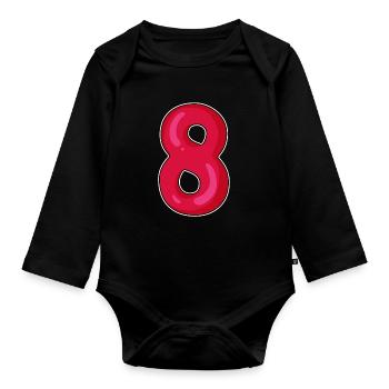 Numéro 8 Huitième Numéro Rouge Noir - Body Bébé bio manches longues - noir - Devant