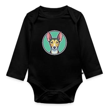 Cirneco Delletna Chien Race Dessin animé Kawaii Clipart - Body Bébé bio manches longues - noir - Devant