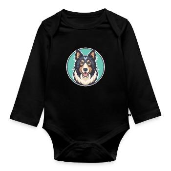 Chien de berger croate Chien Race Dessin animé Kawaii Clipart - Body Bébé bio manches longues - noir - Devant